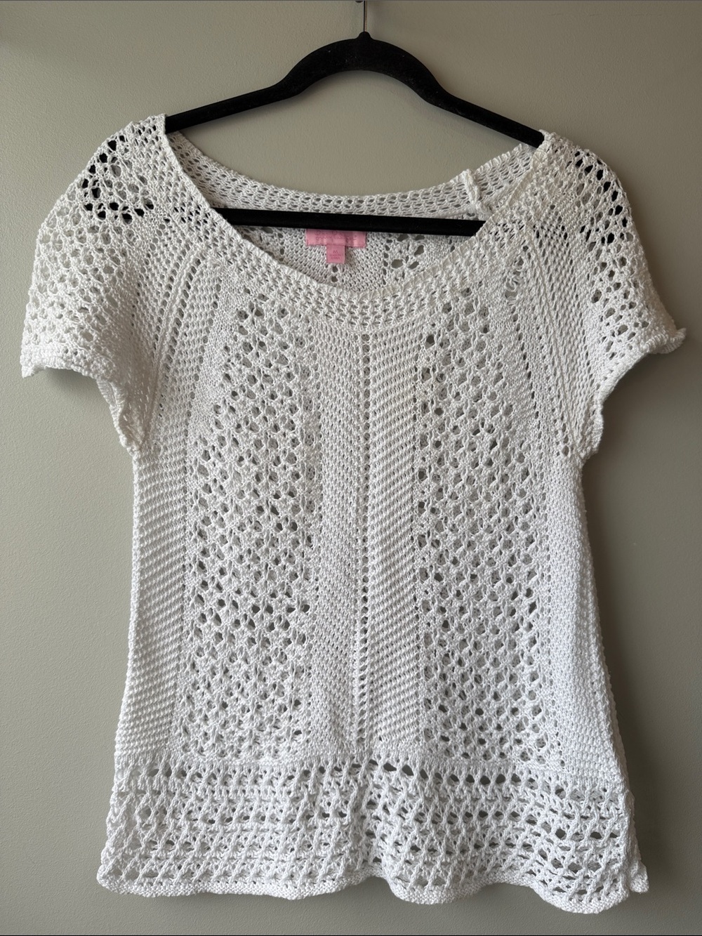 Lilly Pulitzer White Crochet Scoop-Neck Sweater Top all cotton medium